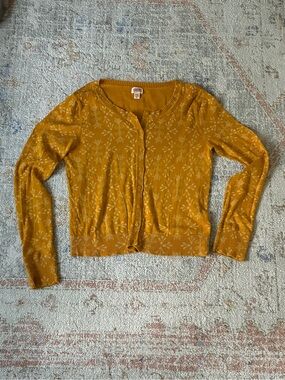 Mossimo Supply Co. Mustard Yellow Floral Jacquard Cardigan XL